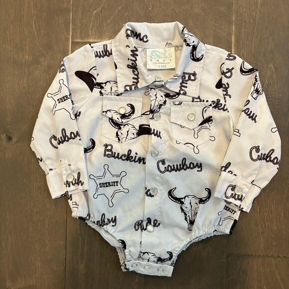 Shea Baby Cowboy Rodeo Western Snap Shirt Bodysuit Infant 3-6 Months Long Sleeve - Picture 1 of 8